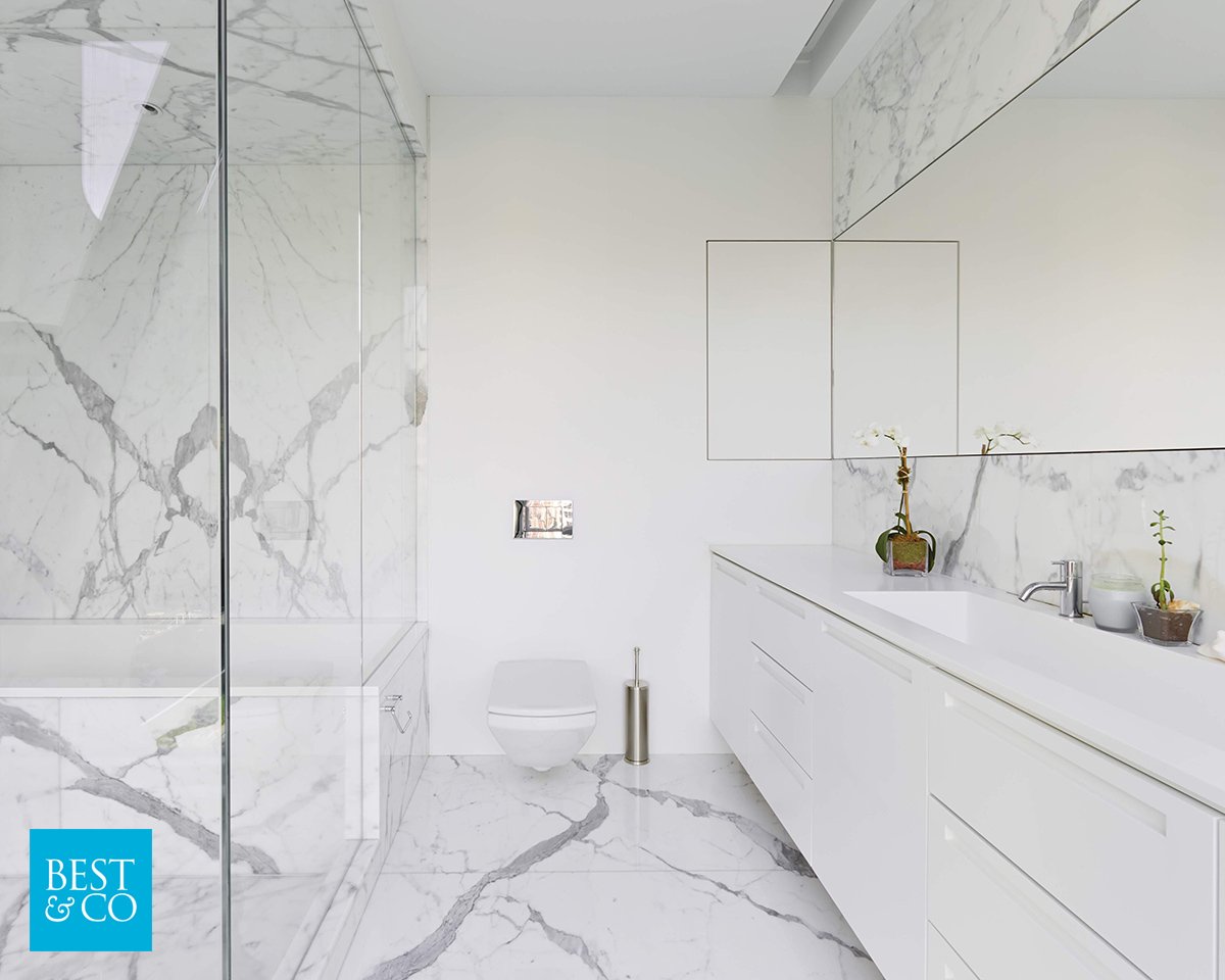 There’s something so fabulous about a white marble tile. This bathroom design creates such an open and luxurious space - truly rewarding to work on.