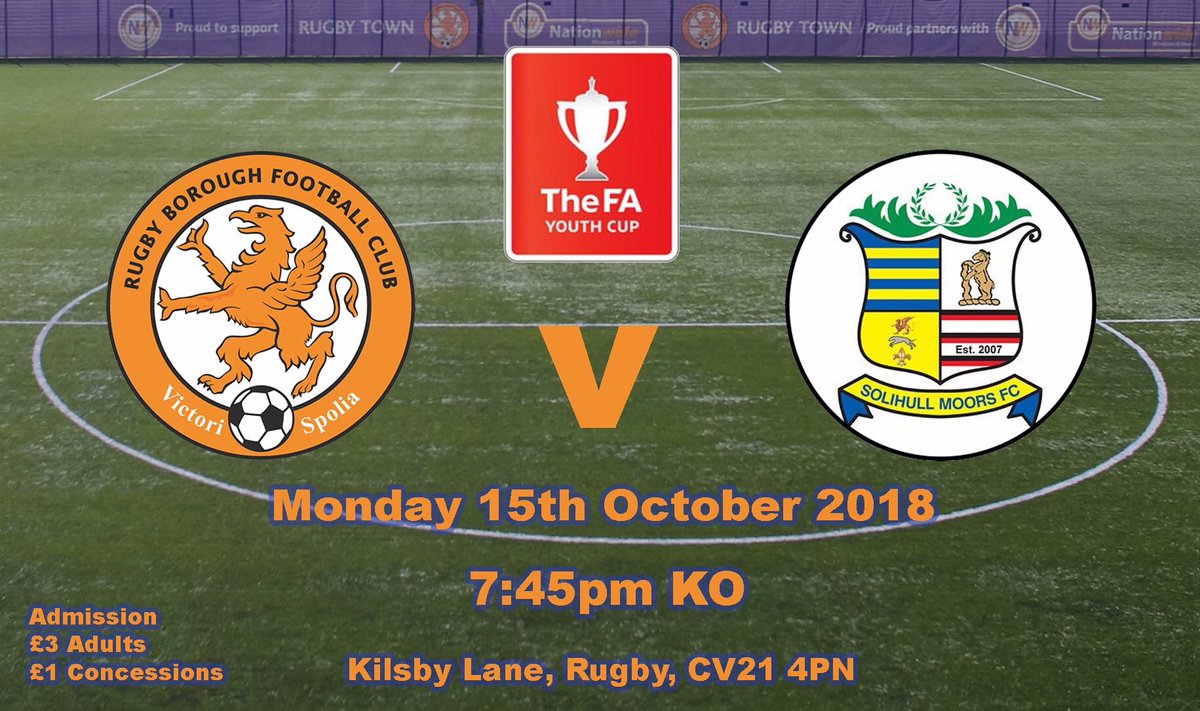 Rugbyboroughfc's tweet photo. Come along on Monday and support the boys in this  FA Youth Cup Tie. PLEASE RT @StrachanFF @BirminghamFA @RUGBY_TOWN_JFC @CovsupportNews @RBCsportandrec @BBCCovWarks @BBCSport @bbcwm @BBCcovsport @bbcmtd @ https://t.co/axpyPesIsl