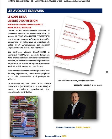 OhannessianV's tweet photo. Le Code de la #libertédexpression recensé dans le dernier MAG DES AVOCATS https://t.co/6krQxkLkOp https://t.co/AdSMCrzv3j