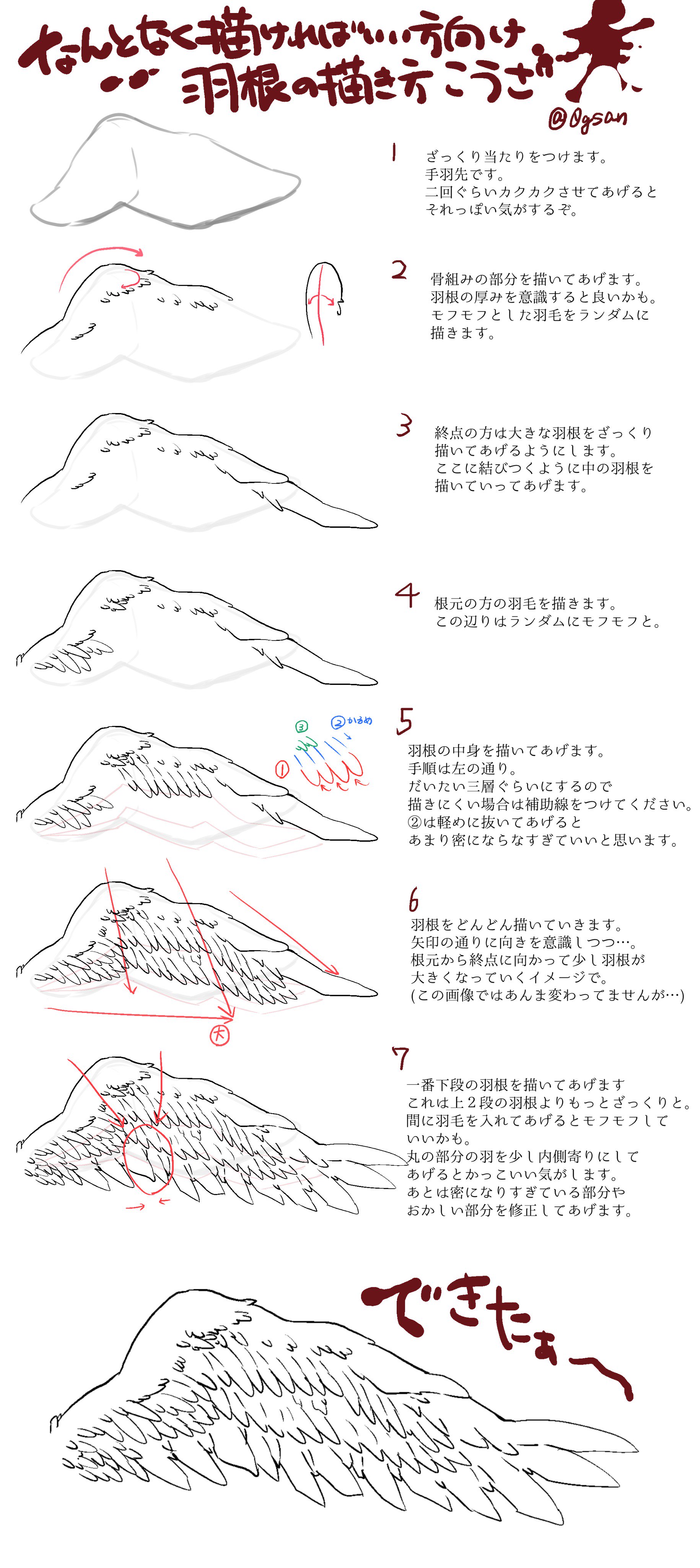 小椋 なんか羽根の構造とか知らん けどそれっぽく見せたい方向け羽根の描き方講座です T Co Rwchpzgywh Twitter