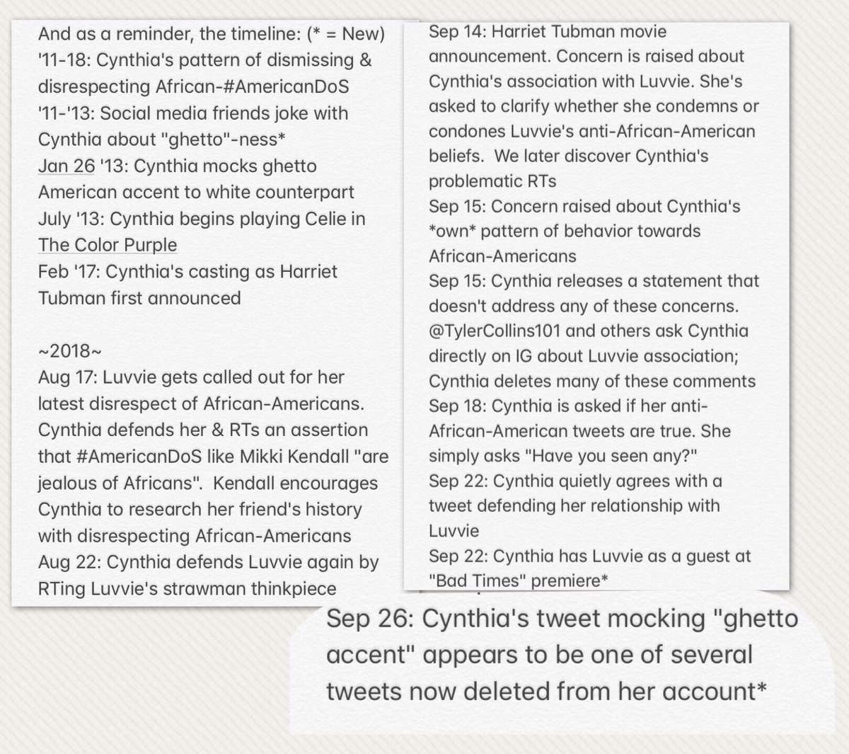 And so, two key q's for consideration: If Cynthia feels something isn't truthful, why not address directly vs. deflecting & deleting?Does her behavior - her pattern of dismissing, mocking, belittling AAs - stem from love & respect? Or something else? #HarrietDeservesBetter