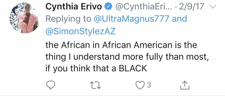 And so, two key q's for consideration: If Cynthia feels something isn't truthful, why not address directly vs. deflecting & deleting?Does her behavior - her pattern of dismissing, mocking, belittling AAs - stem from love & respect? Or something else? #HarrietDeservesBetter