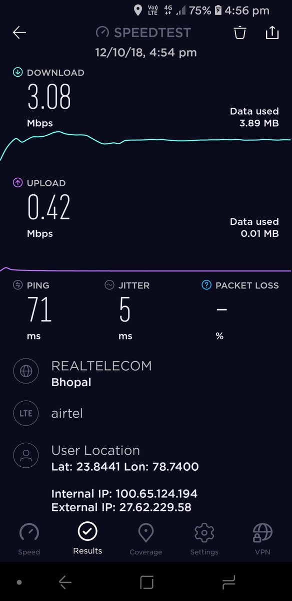 _themezilla's tweet photo. @Airtel_Presence @airtelindia 
India's fastest 4G network has such condition in the main city of Sagar, MP
Device : Galaxy S8 https://t.co/hh3GCrZVEK