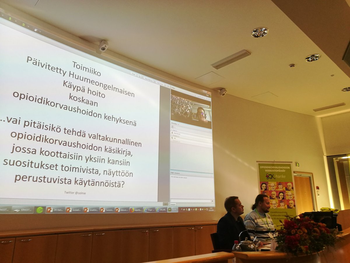TainaKSchneider's tweet photo. #opisemma2018 ja Solja Niemelä  Huumeongelmaisen käypä hoidosta opioidikorvaushoidon kehyksenä?
"Ei toimi koskaan kh-kehyksenä... vai pitäisikö tehdä kansallinen käsikirja?" https://t.co/7v9ABr5dCz