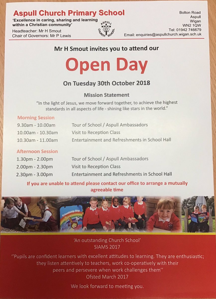 Our school ‘Open Day’ is fast approaching. Please spread the word - Tuesday 30th October 9:30am or 1:30pm