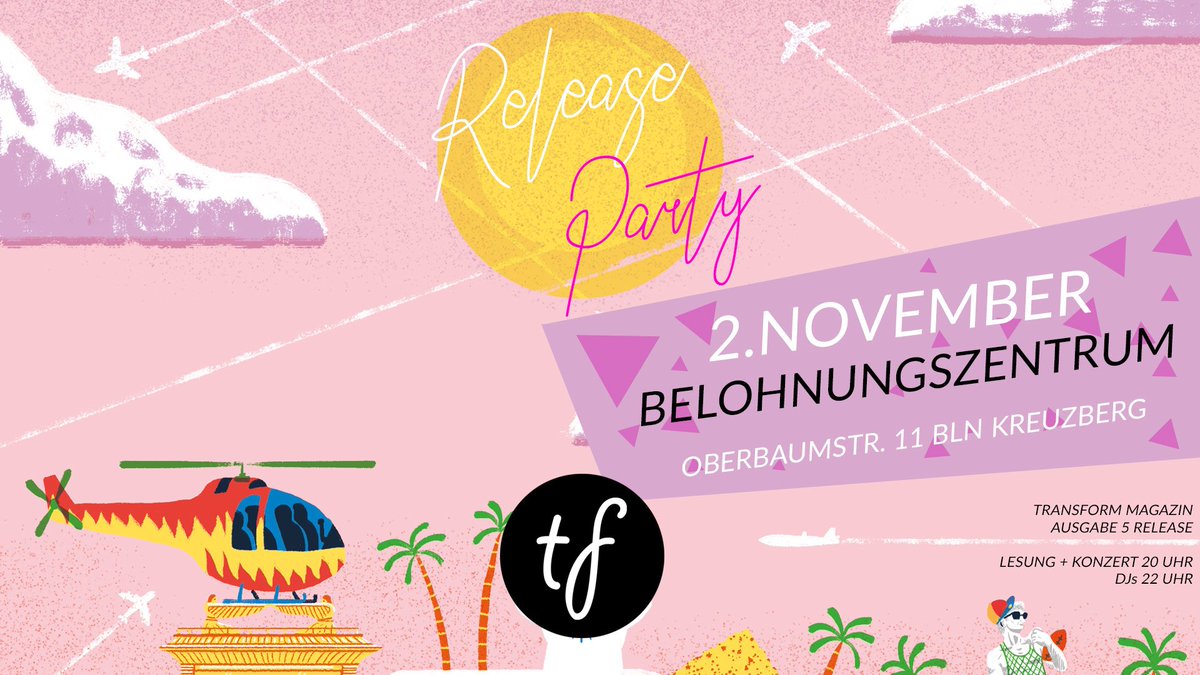 transformag's tweet photo. Kommt alle rum, es gibt Sekt! #releasePARTY #transform5:  Freitag, 2 NOV , Belohnungszentrum am Schlesi, Bln Xberg, Oberbaumstr.11 ab 20 Uhr mit Lesung + Konzert, danach DJs.  Details https://t.co/TljOYWcyp2 https://t.co/op9Bv8wBLI
