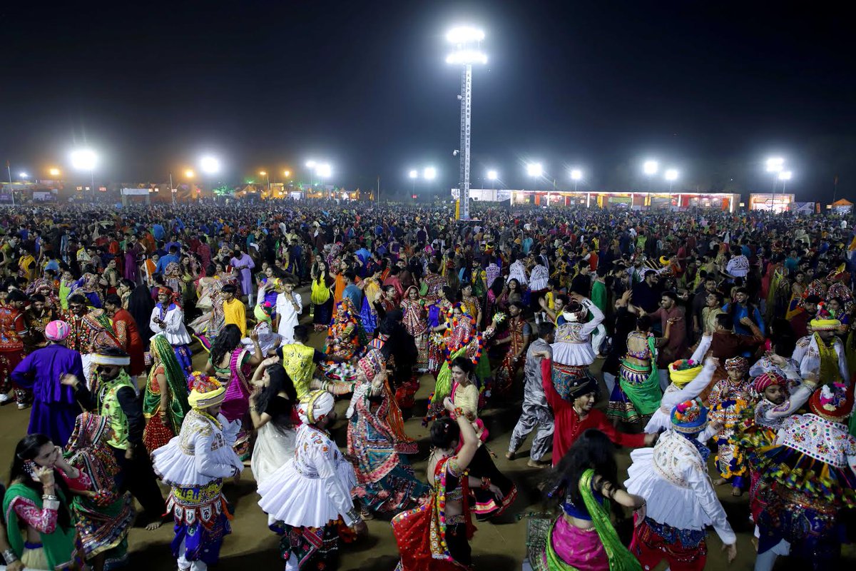 DeshGujarat on Twitter: "In pictures: Second night of Navratri at Gandhinagar  Cultural Forum garba ground in Gujarat… "