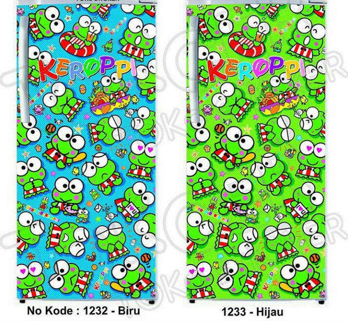 Wallpaper kulkas keroppi. Ukuran kulkas 1 pintu (60x120), bahan sticker vynil gloss import premium class. Tahan panas, lem kuat, anti air &amp; tahan lama.

Store: Jln. H. Miran no 61a malaka pondok kelapa jakarta timur.
Contact person:
WA (081297779253)