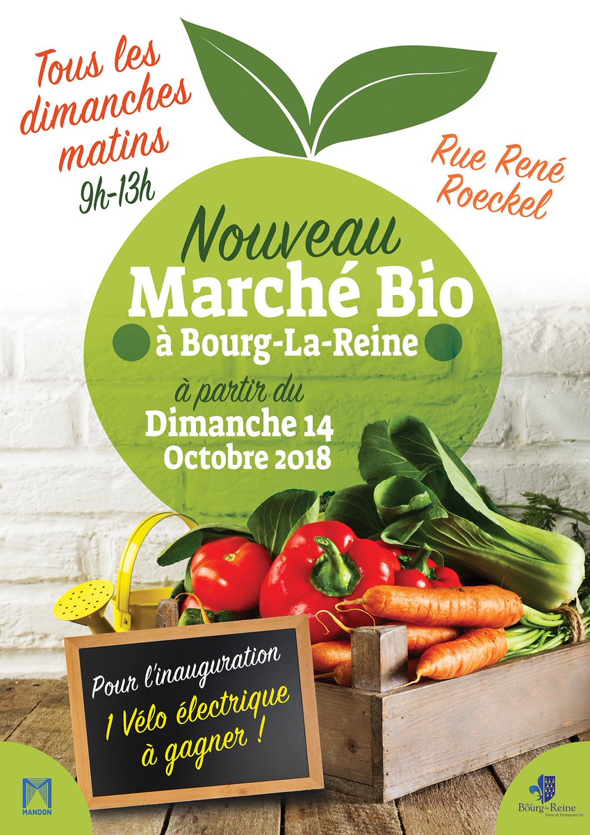Ville_de_blr's tweet photo. Rendez-vous demain, de 9h à 13h, pour le lancement du nouveau #MarcheBio à Bourg-la-Reine 🥦🥒🍅🍏
Essentiellement alimentaire, ce marché comptera 10/12 commerçants avec une orientation prononcée pour des produits issus de l’agriculture biologique ! https://t.co/UIDZOwaGon
