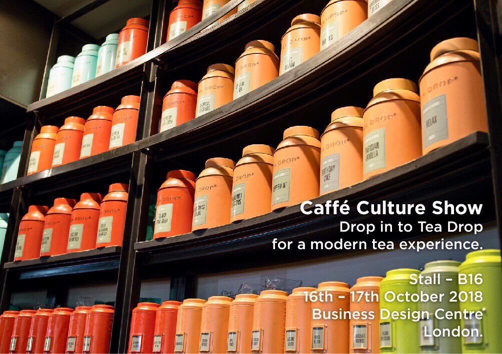 TeaDropUK's tweet image. Come visit us at UK's #1 trade show for the #cafe and #coffeebar industry. The @caffecultureshow comes to the @bdclondon on the 16th &amp;amp; 17th October. Drop in to Tea Drop Stall- B16 for a modern tea experience.