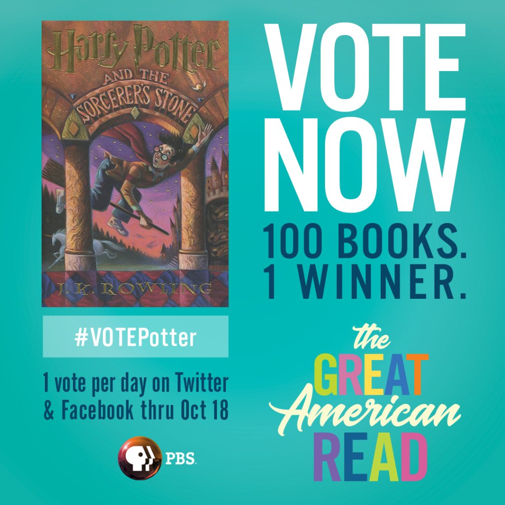 Scholastic's tweet photo. There's still time to cast your vote for your favorite book to be named America's best-loved novel. #VotePotter and #VoteHungerGames by 10/18! https://t.co/ISI76NaDHs