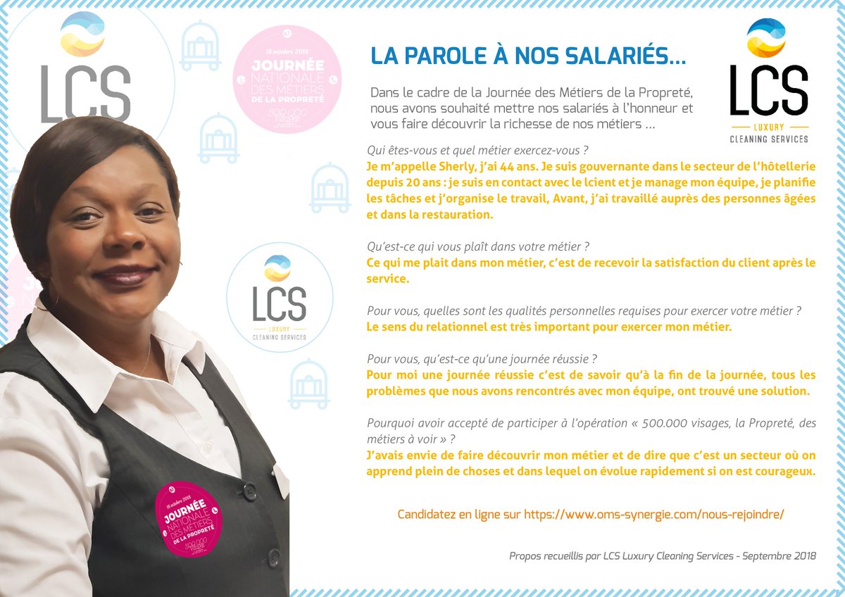 LCS_LUXURY's tweet photo. Nous sommes fiers de tout ce que nos salariés accomplissent au quotidien pour nos clients ! Découvrez le portrait de Sherly qui est gouvernante générale dans le secteur de l'Hôtellerie de Luxe pour @LCS_LUXURY. https://t.co/k6E8RKEw2E