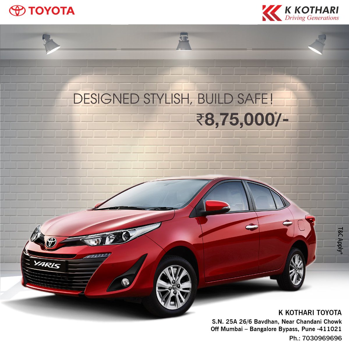 KothariToyota's tweet photo. Lift up your spirit with Toyota Yaris. Its bold colour range, energetic lines, stylish features combined with innovative technology &amp; effortless performance. 
For test drive call 7030979797. 
#kkotharitoyota #toyotayaris #yaris #toyotacars #punetoyota #yariscar #sedancar https://t.co/EW4kE81Zrs