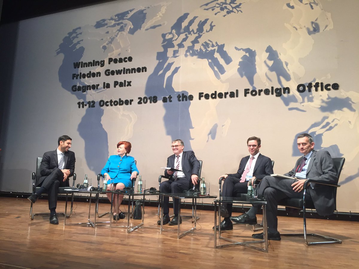 WinPeaceBerlin's tweet photo. In our concluding discussion commences. Moderating is Stefan Cornelius from @SZ and it features former president of the Republic of Latvia Dr. Vaira Vīķe-Freiberga, Ayham Kamel from @EurasiaGroup, Dr. Volker Perthes from @SWPBerlin and Dr. Justin Vaïsse from @francediplo https://t.co/geM8KviP1r