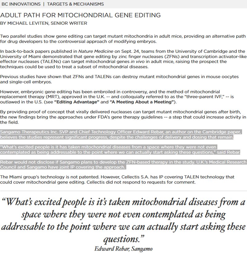 Gene Editing by Zinc Finger 🖕 on Twitter "Adult path for mitochondrial