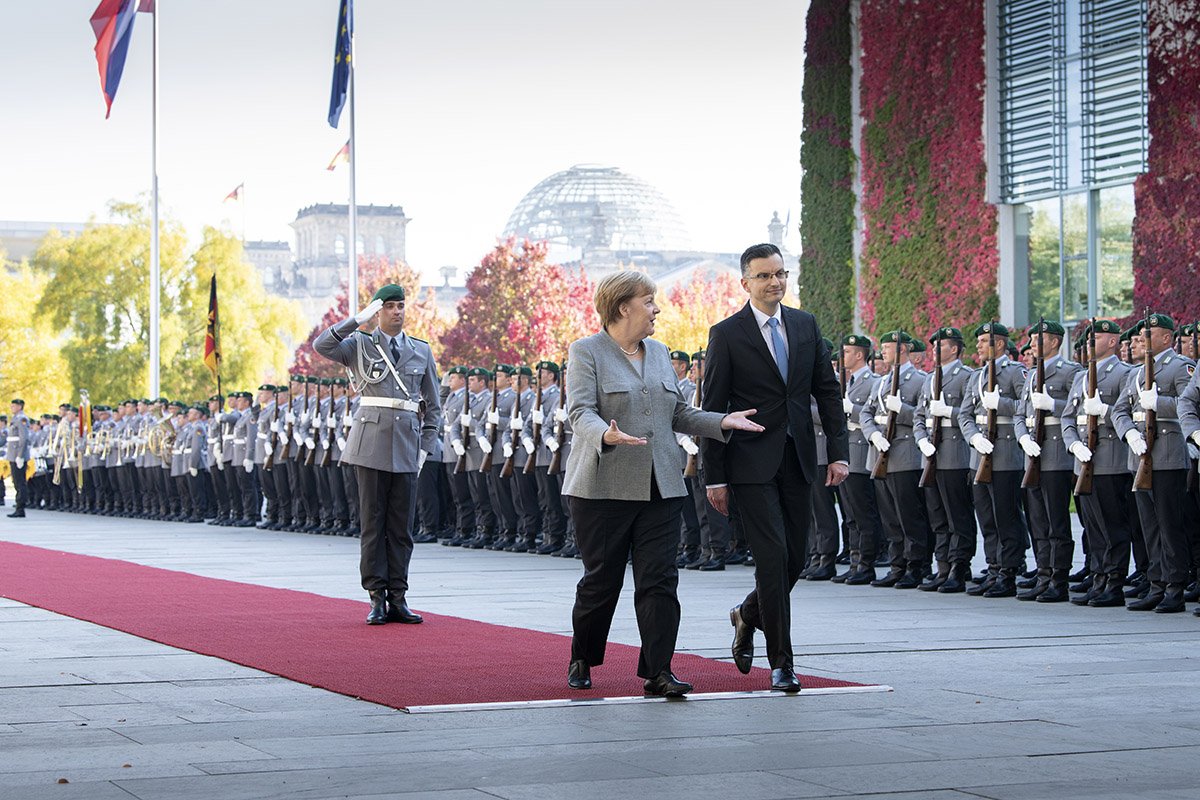 Bundeskanzlerin Merkel mit dem slowenischen Ministerpräsidenten Šarec