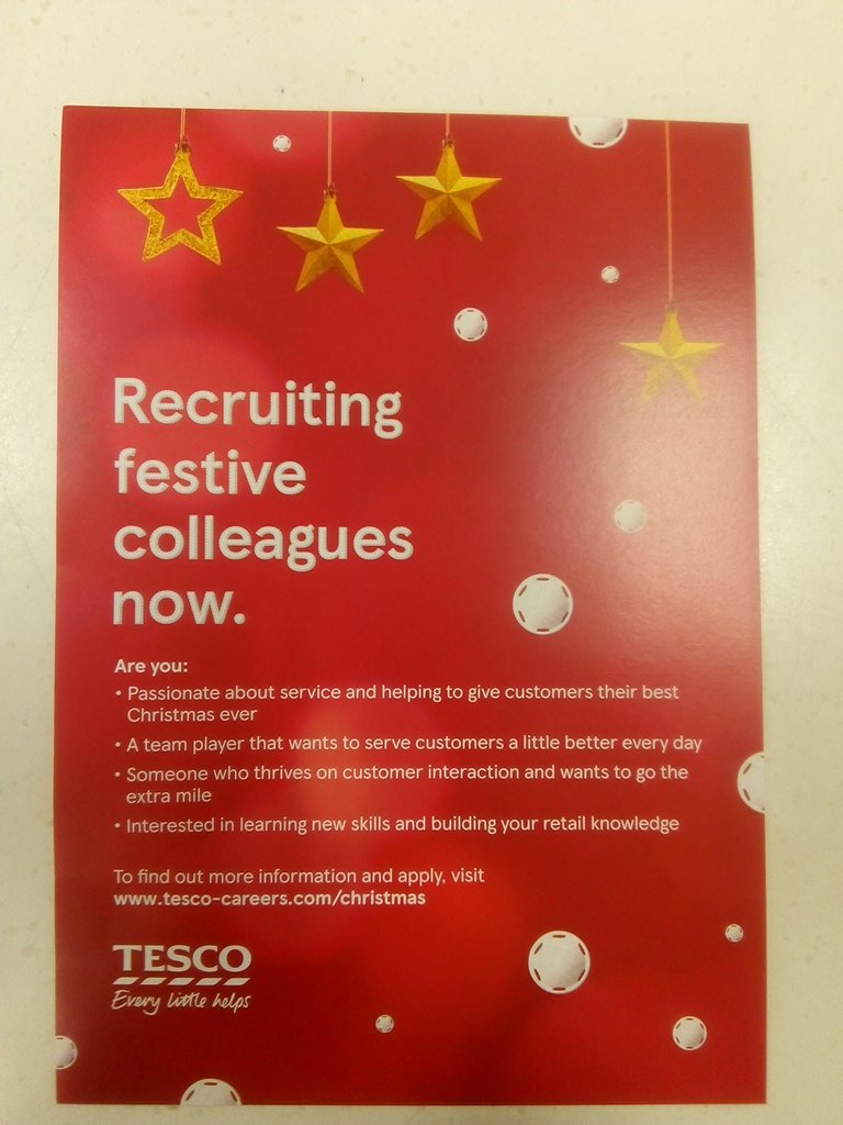 BenBTesco's tweet photo. Festive colleague positions available in Tesco Hattersley Extra. Checkouts, Personal Shoppers, and Delivery Drivers various hours. Following the link below. https://t.co/N7HpjZC8ai https://t.co/xJrfgvgLOP