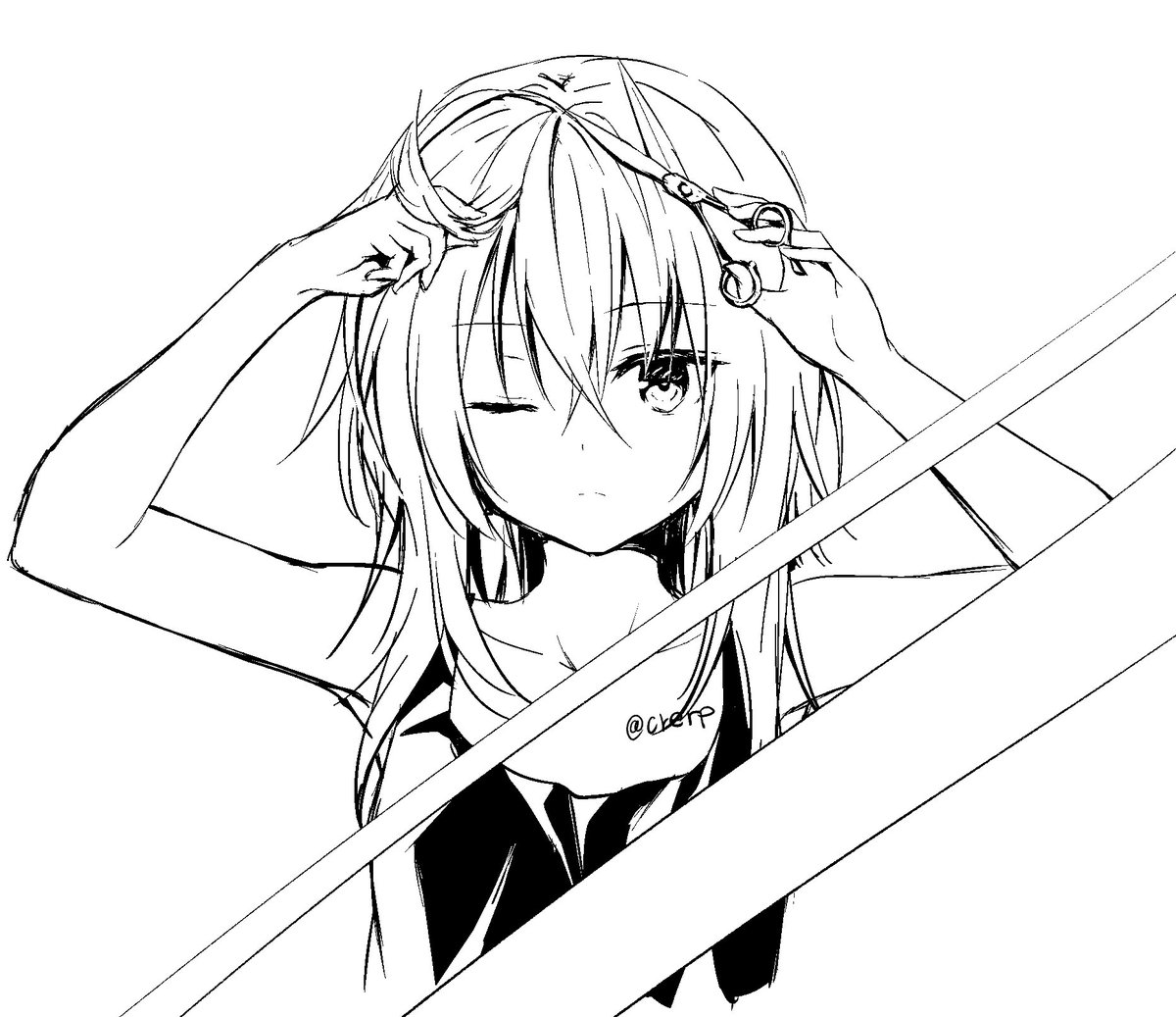 スノウは自分で切ってしまいそうだな～ていう落書き。
そしてザンバラに切って「女の子なんだからちゃんと髪整えなさいっ」ってシアに注意されつつ髪切られてそう。 