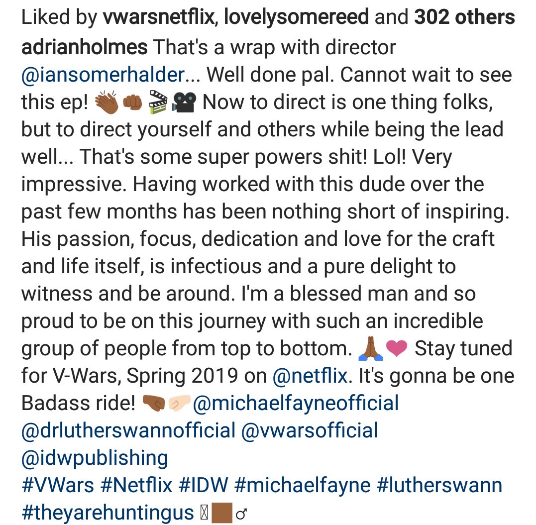 DLutherSwann's tweet photo. The talent of Ian Somerhalder is praised by his friends 💞😍 #Vwars #DirectorIan #MichaelFayne #Mila #Netflix #DrLutherSwann #Friendship 💞 https://t.co/4AAQ6u0QB0