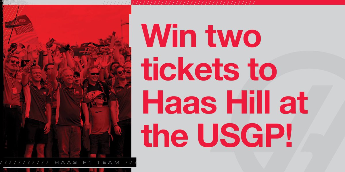 HaasF1Team's tweet image. It's almost time for the #USGP! 🙌

We’re so excited for #HaasHill that we are giving away two sets of 🎟🎟 to the race! RT and comment with why you’re our biggest fan for your chance to win. 

The winner will be chosen at 9p ET.