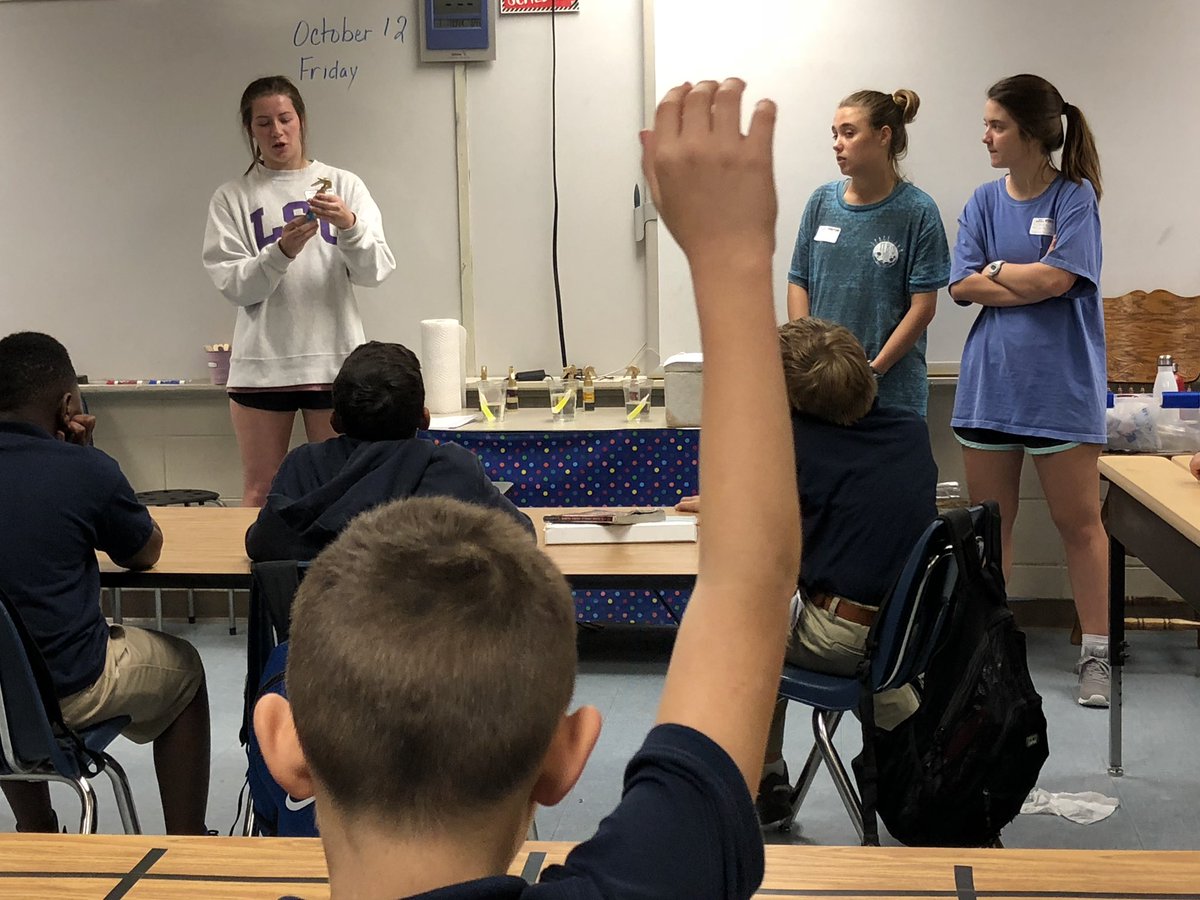 Lot’s of questions in Ms. Fitzgerald’s class for the LSU Chemo Demo team! <a href="/Devall_Middle/">Devall Middle School</a>