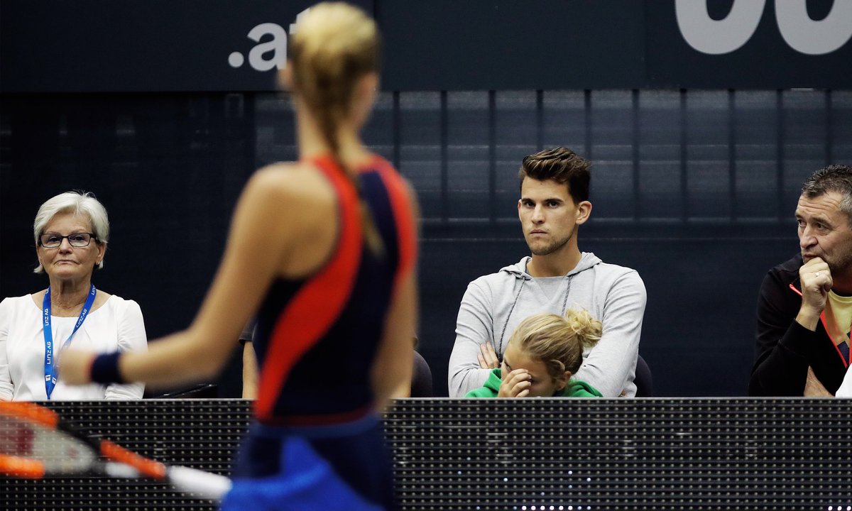 WTALinz's tweet photo. There he is! „Special guest“ @ThiemDomi is in the stands for the quarterfinals @KikiMladenovic vs #andreapetkovic! It is awesome to have you here in Linz, Domi! 👏 (📸: GEPA) #highconcentration #kikisfannumber1 #wtalinz #upperaustrialadieslinz #uppermoments https://t.co/yAZQyOd3oV