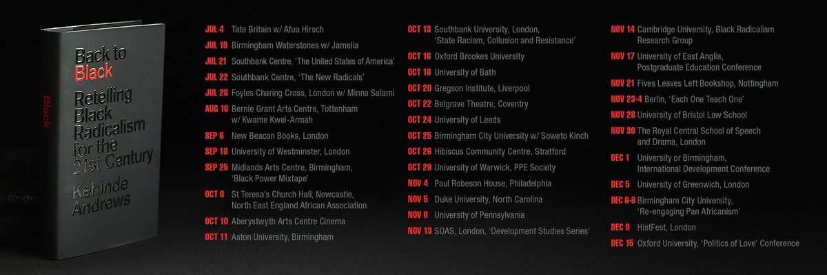 Kehinde Andrews (@kehinde_andrews) on Twitter photo Coming to a city near you... Dates so far for #BacktoBlackBook tour, with more to come. Massive thanks to everyone who has come out and taken part and to <a href="/afuahirsch/">Afua Hirsch</a> <a href="/kwamekweiarmah/">Kwame Kwei-Armah</a> <a href="/Jamelia/">Jamelia 🇯🇲</a> <a href="/sowetokinch/">Soweto Kinch</a> <a href="/aliyahhasinah/">aliyah hasinah 🇧🇧🇯🇲 free 🇵🇸</a> <a href="/Darrel__Blake/">Darrel Blake</a> <a href="/nawalabu_72/">Dr Amal Abu-Bakare (archive)</a> Coming to a city near you... Dates so far for #BacktoBlackBook tour, with more to come. Massive thanks to everyone who has come out and taken part and to <a href="/afuahirsch/">Afua Hirsch</a> <a href="/kwamekweiarmah/">Kwame Kwei-Armah</a> <a href="/Jamelia/">Jamelia 🇯🇲</a> <a href="/sowetokinch/">Soweto Kinch</a> <a href="/aliyahhasinah/">aliyah hasinah 🇧🇧🇯🇲 free 🇵🇸</a> <a href="/Darrel__Blake/">Darrel Blake</a> <a href="/nawalabu_72/">Dr Amal Abu-Bakare (archive)</a>