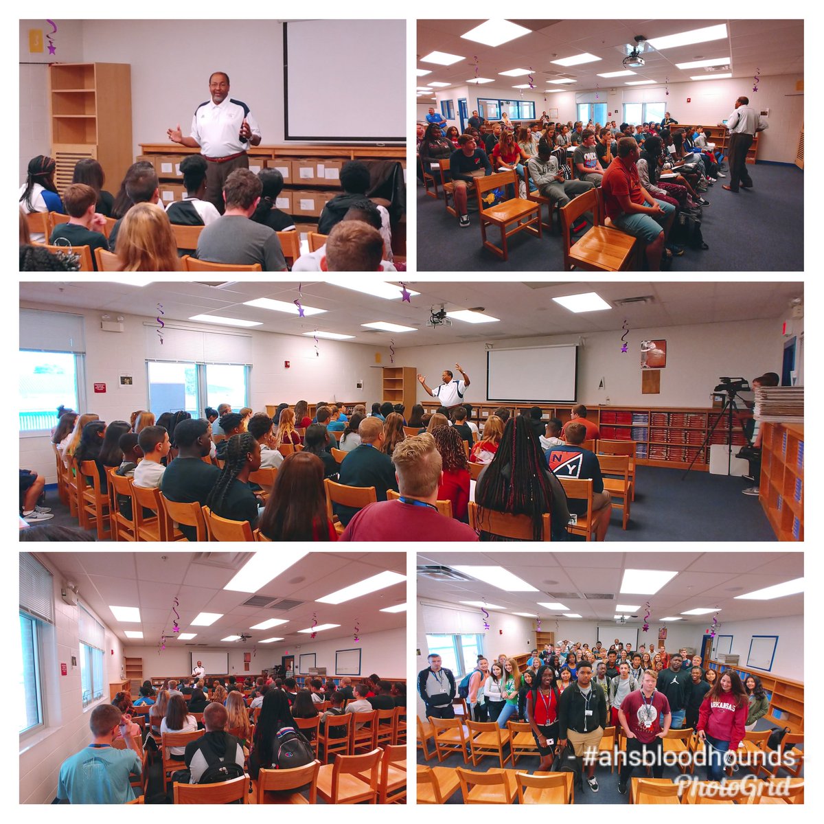 AHSbloodhounds's tweet photo. This morning Mr. Joe, a Bloodhound legend, came to speak to our AVID students. Mr. Joe is the 1st of a series of speakers who will be speaking to students about motivation &amp; what it takes to be successful. We truly appreciate him for offering his wisdom to our Hounds! #AVIDRocks https://t.co/PYpTYzN3PG