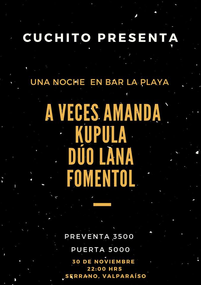 A fines de Noviembre en Valparaíso se estarán presentando A Veces Amanda, <a href="/duolanamusic/">Lana</a>, Kupula y Fomentol → ow.ly/wjuH30mcy6E