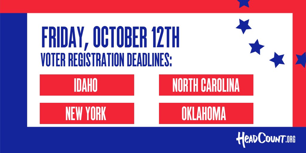 DBtodomundo's tweet photo. #NewYork, #Idaho, #NorthCarolina, and #Oklahoma — TODAY is your deadline to register to vote!! #RegisterToVote at https://t.co/1OLpl3Ffct. https://t.co/y9t2JUn5Nx