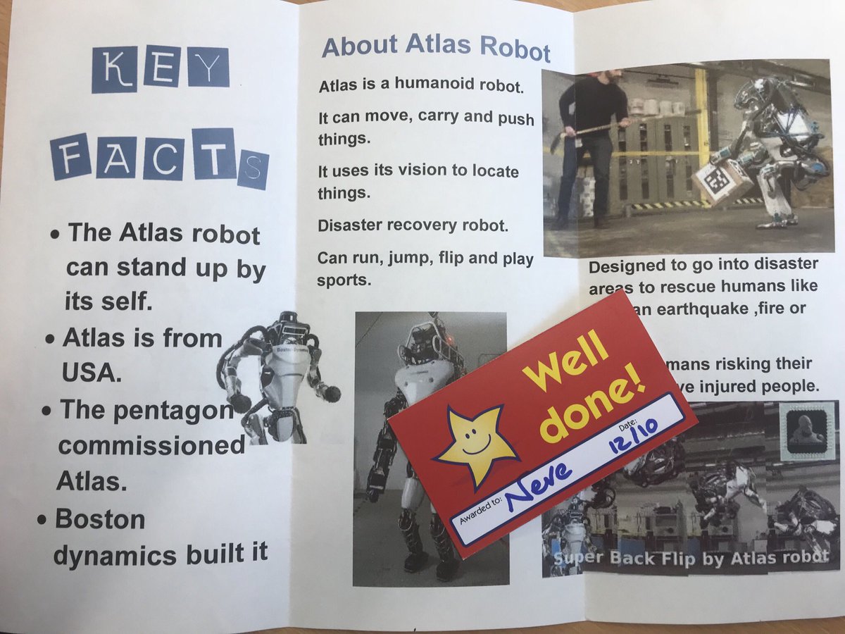 BrunswickS13's tweet image. More amazing home learning- well done Neve! An information leaflet about the Atlas robot. #excellentlearningattitude #Atlasrobot