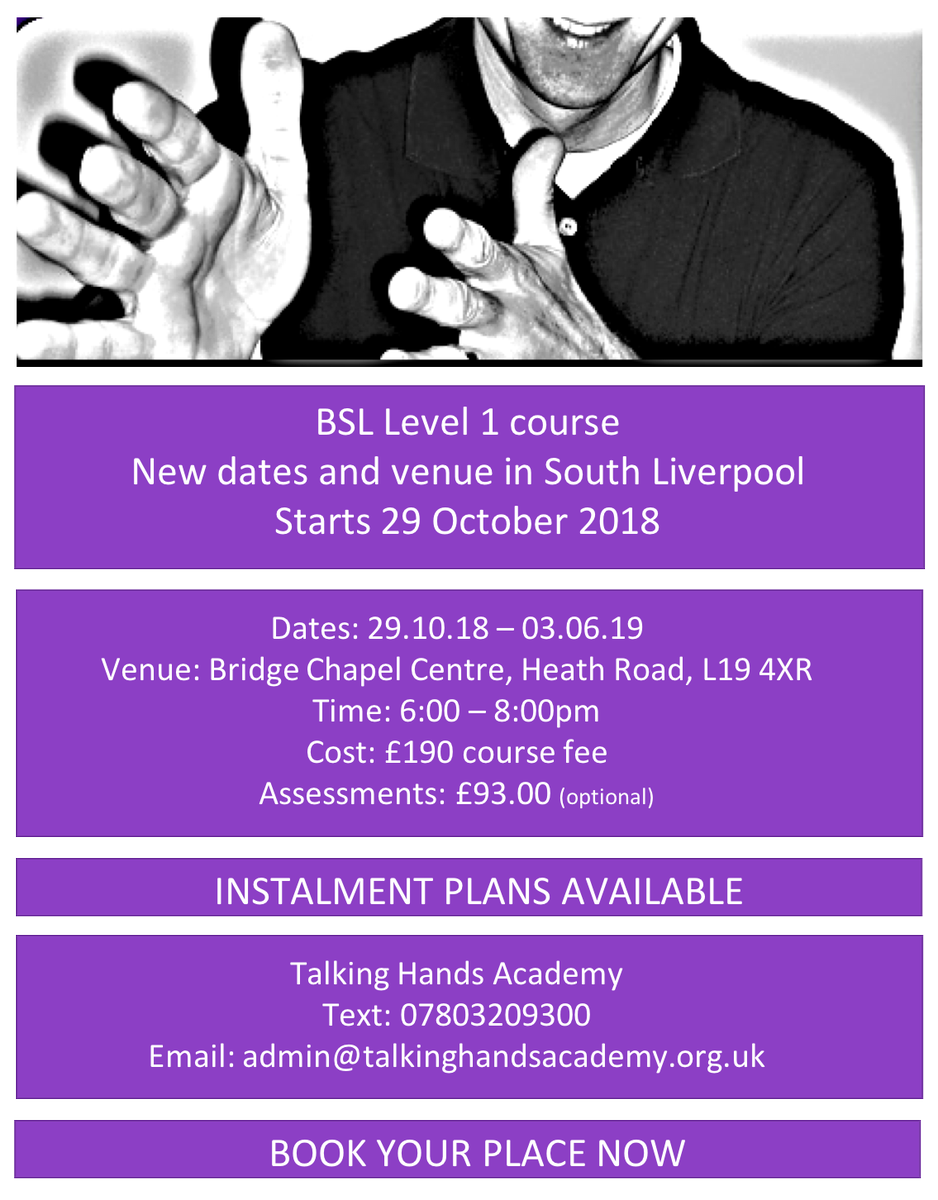 talkinghandsBSL's tweet photo. NEW BSL Level 1 in South Liverpool starts 29 October https://t.co/NrIaoIrtXa