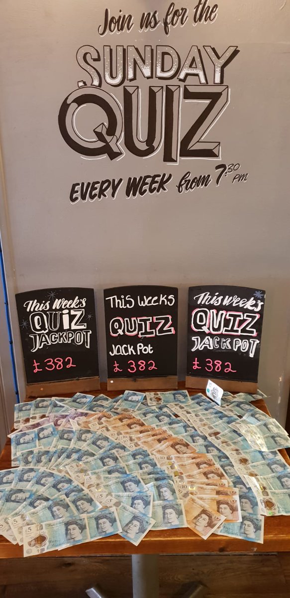 HillTopTap's tweet photo. Make sure to come and visit us on Sunday for our quiz! From 7.30pm! The winning team get A chance to play chase the ace! Jackpot is £382! https://t.co/q5x8gCYbUr