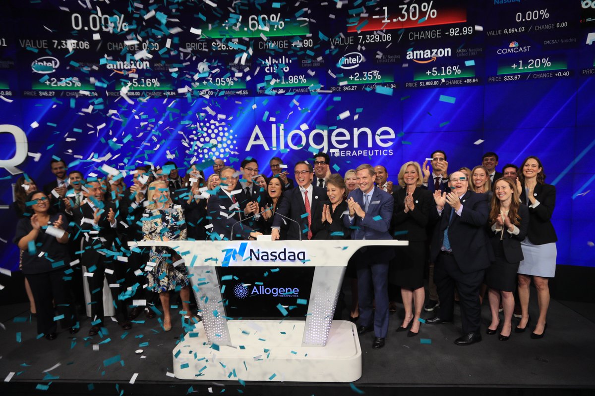NasdaqExchange's tweet photo. 🔔Thank you for ringing the Opening Bell at @Nasdaq, @AllogeneTx. Congratulations on your IPO! $ALLO https://t.co/bAm3wijVm2