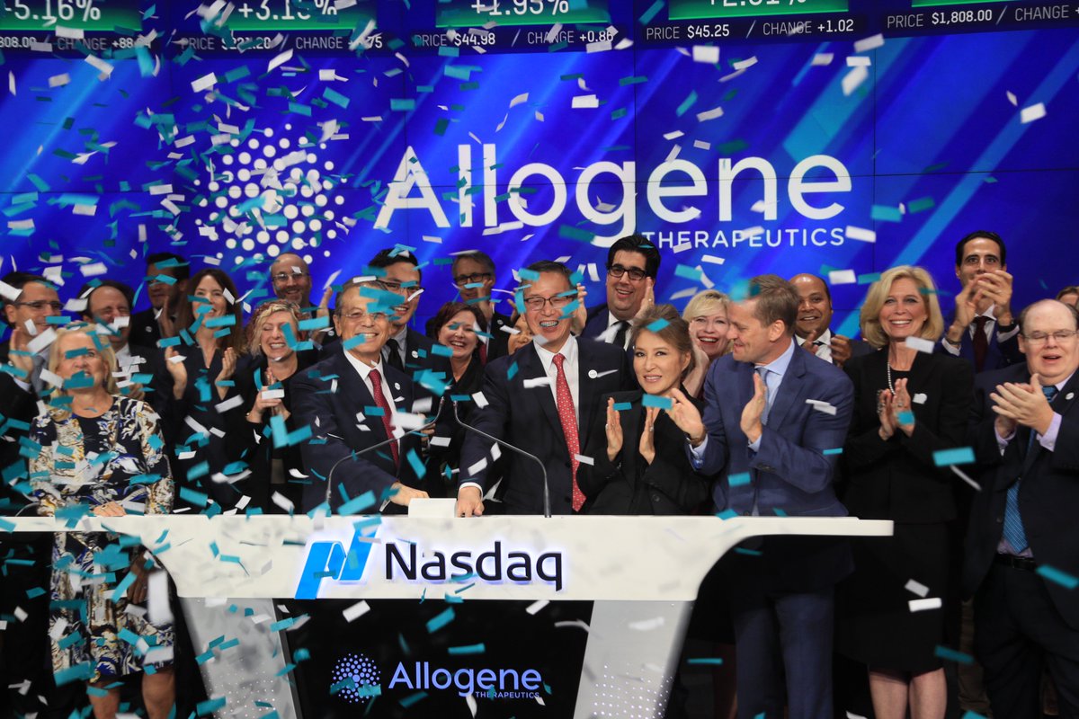 NasdaqExchange's tweet photo. 🔔Thank you for ringing the Opening Bell at @Nasdaq, @AllogeneTx. Congratulations on your IPO! $ALLO https://t.co/bAm3wijVm2