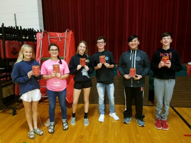 BransonJHXC's tweet photo. Congratulations to our team award winners for the 2018 BJHS Pirates!
Teammate Award (voted by peers): Brynn Betcher and Ivan Avellanosa
Leadership Award: Jordyn Wall and Gavin Allred
Front Runner Award: Avery Webber and Tristen Bough https://t.co/D1FA5y2cAt
