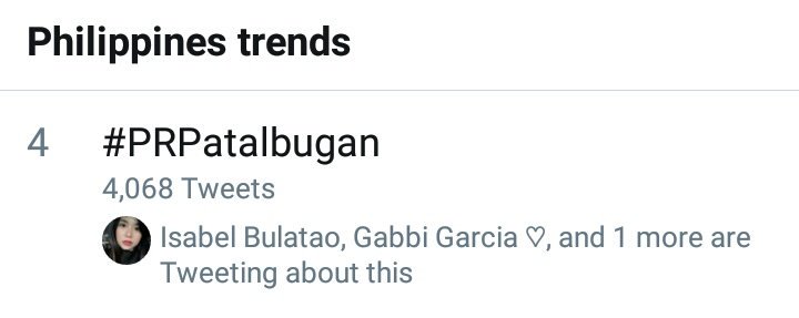 Gabbified's tweet photo. #PRPatalbugan is now top 4 NATIONWIDE! @_gabbigarcia https://t.co/D2lZYeZrXI
