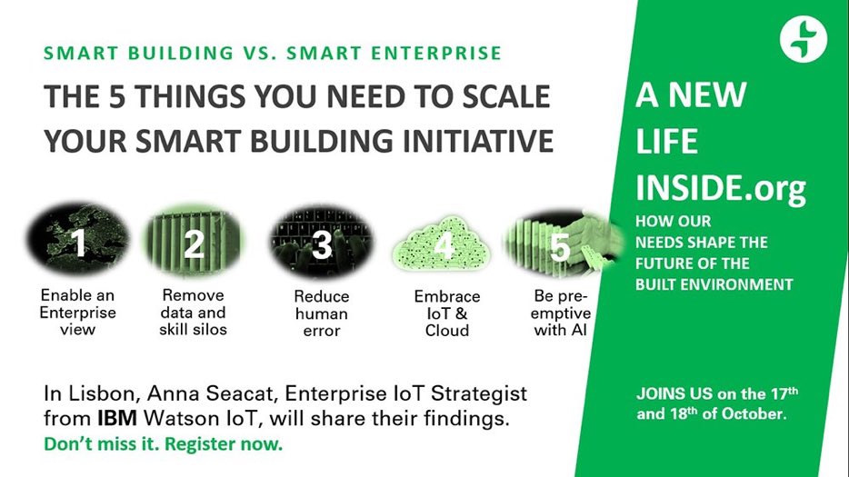 AnnaSeacat's tweet image. Smart Building vs #SmartEnterprise Looking forward to joining the conversation in Lisbon @IBMPT @august_little #FacilitiesManagement #energymanagement #AI #IoT @IBMIoT