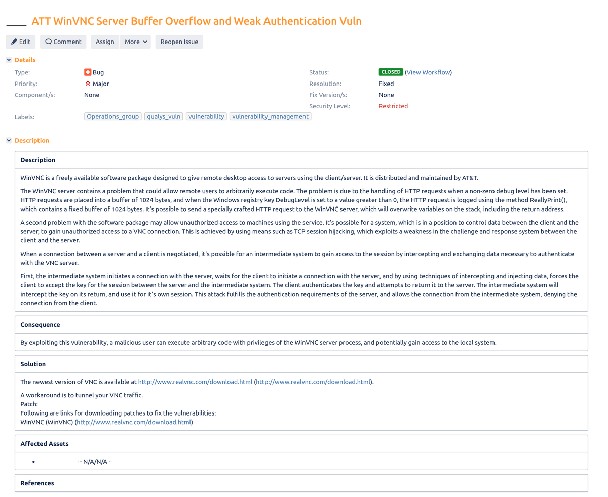 This update is a #blueteam game changer! VulnWhisperer now supports full <a href="/Jira/">Atlassian Jira</a> integration for <a href="/TenableSecurity/">Tenable</a> #Nessus &amp; <a href="/qualys/">Qualys</a>. Automatic ticket generation for new vulnerabilities, risk_accepted assets &amp; much more.

PR by @qmontal 👏 🔥

Documentation: github.com/austin-taylor/…