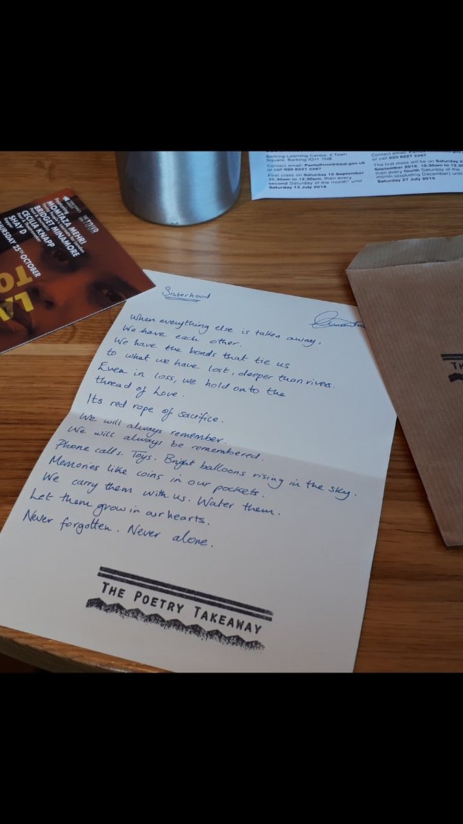 Gorgeous takeaway poem by Young People's Laureate for London Momtaza Mehri, written for the women of Pause Barking &amp; Dagenham #pause #poetrytakeaway #sisterhood