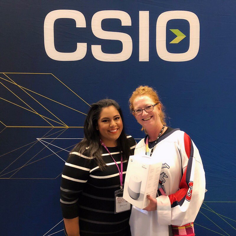 CSIO's tweet photo. Congratulations to Kelly Amson of @ElliottInsSK on winning our Google Home grand prize at #IBAS2018! https://t.co/UxYEDjsPXL