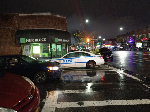 Streetfilms's tweet photo. Last night my wife left Chinese restaurant on Northern Blvd/85th when she saw this NYPD vehicle blocking the crosswalk and IN WRONG DIRECTION! An officer was in same store waiting for her order. This is not #VisionZero &amp; should NEVER HAPPEN @NYCMayor! #intersectionbullying https://t.co/tabEPsSYck
