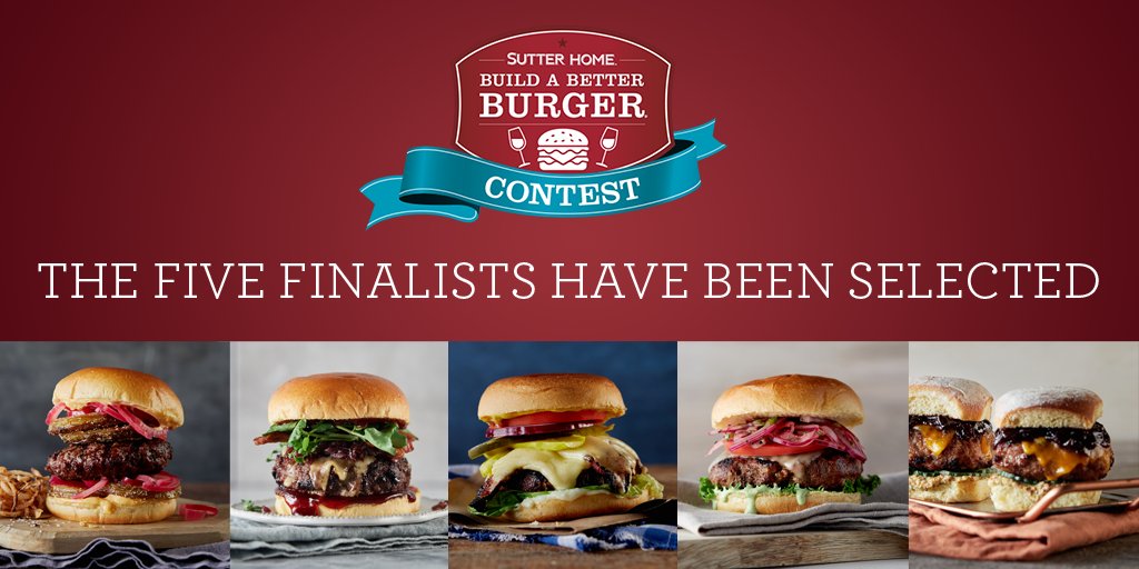 SutterHome's tweet photo. We’re giving high-fives to America’s top five finalists in our Sutter Home
Build a Better Burger Recipe Contest. Discover what made our judges drool.  https://t.co/E9eLLtulfm https://t.co/qQFCO9jUnD