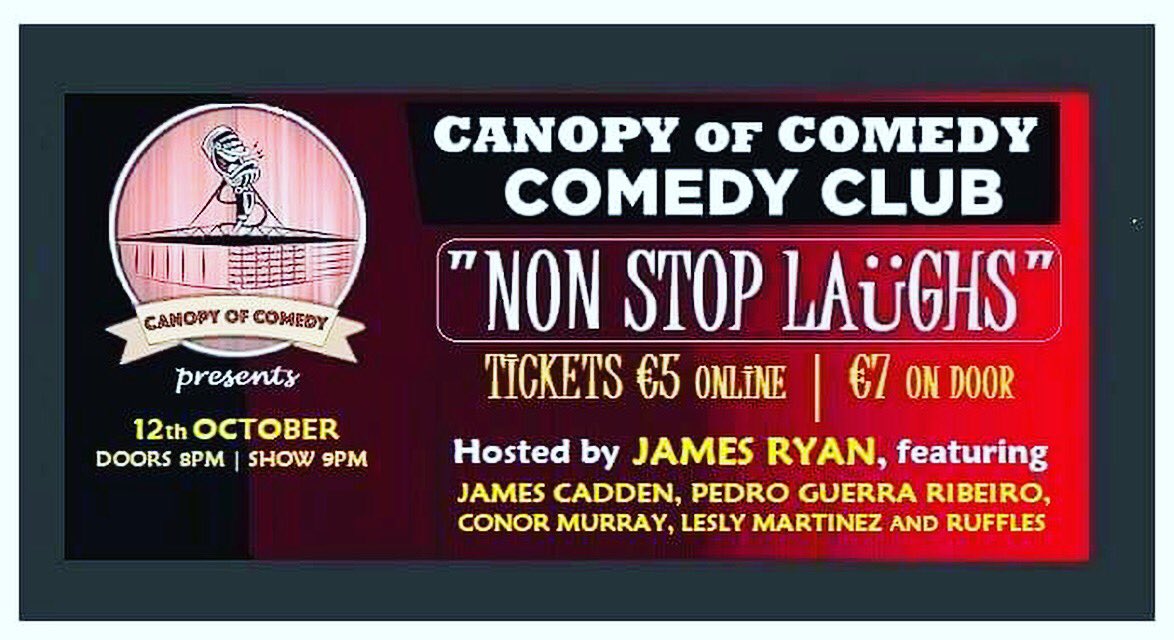 Canopy of Comedy 
Comedy Club at @Chez_Le_Fab 

Friday 12th October
Doors 8pm | Show 9pm

Tickets only 
€5 online | €7 on the door

buytickets.at/ChezLeFab

#ilovelimerick #lovelimerick #lovinlimerick @PeopleofLIMK