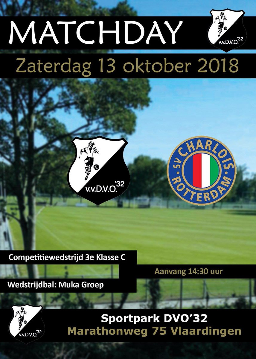 Wedstrijdprogramma zaterdag 13 oktober 2018

⚽️ <a href="/DVO32Selectie/">Selectie DVO'32</a> - <a href="/sv_Charlois/">sv Charlois</a> 
⏰ aanvang 14:30 uur
📍Sportpark DVO’32

Balsponsor: Muka Groep
Pupil van de week: Reman Hassan

Programma overige teams:
dvo32.nl/116/programma/