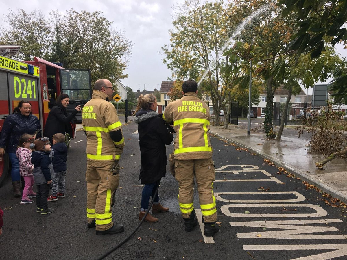 DubFireBrigade's tweet photo. As part of #FireSafetyWeek Skerries firefighters visited a crèche in Rush. Starting the #FireSafety message young 🧒! #Dublin #fire #community #Fingal #STOPfire #18FSW https://t.co/Tcfv7yoE5B