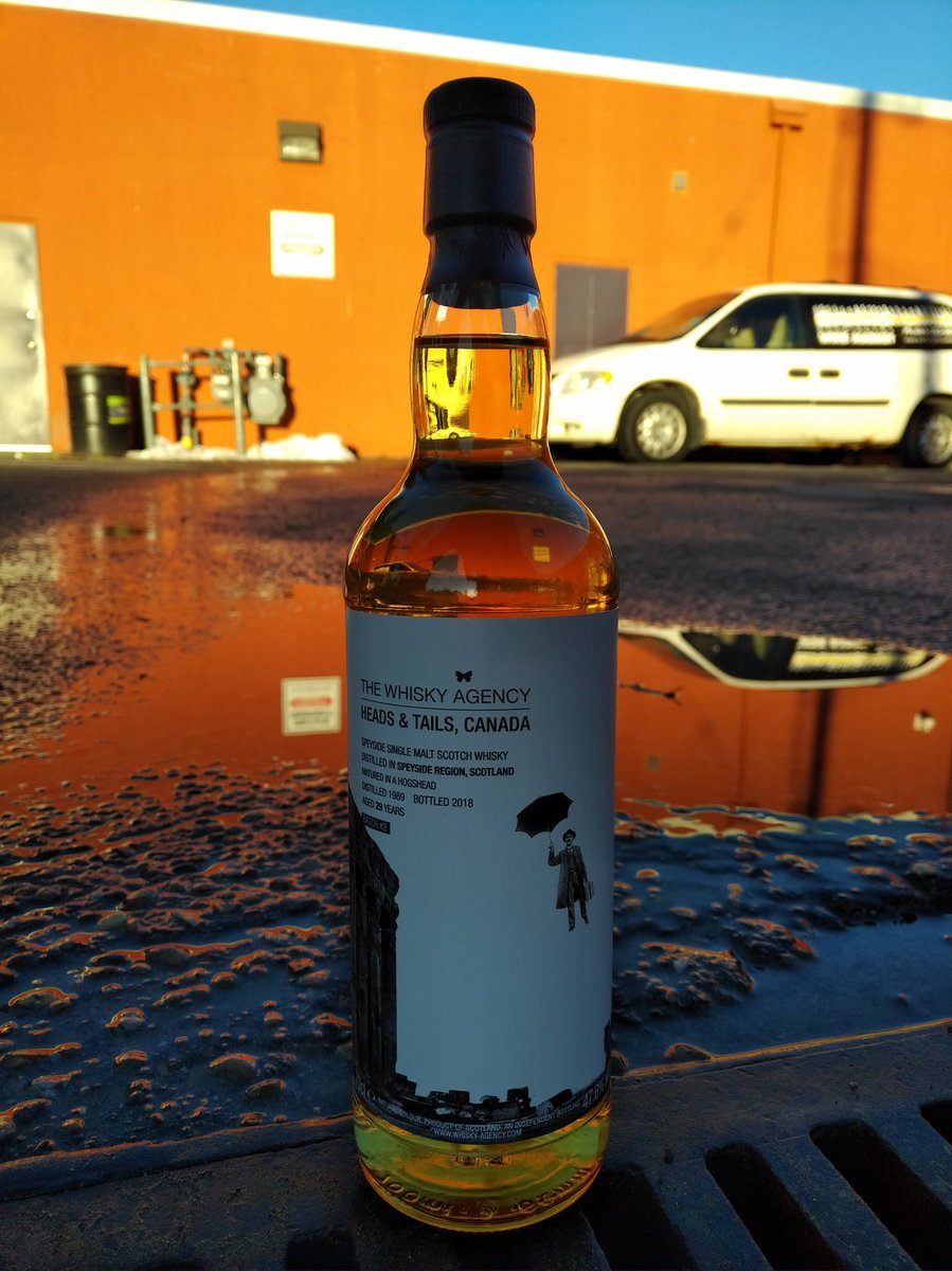 BEAUTIFUL STUFF // This <a href="/TheWhiskyAgency/">The Whisky Agency</a> / Heads &amp; Tails Speyside 1989 "mystery malt" is a beautiful dram. Supposedly a lightly peated Balvenie, bottled after 29 years in a Hogshead. 47.6% $365. 
kensingtonwinemarket.com/products/807612
#scotch #whisky #yyc