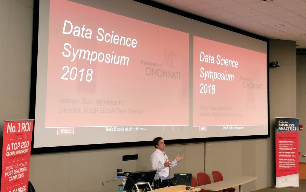 UCBusAnalytics's tweet photo. The final speaker for the day, @joebluems from MAPR talks about the art of model maintenance!! #UCDataScience @LindnerCollege 
Coming soon, panel discussion with all three speakers!!! https://t.co/zUXv7wSpgU