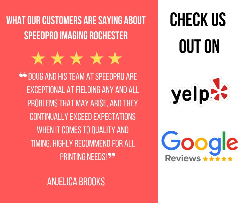 Another wonderful review for us at Speedpro Imaging Rochester! Thank you so much to our clients who go out of their way to make sure Rochester knows how great we are! #marketing #branding #printing #largeformatprinting #graphics #speedpro #speedproroc #roc #rochester