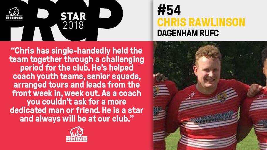 Rhino_Sport's tweet photo. Step forward club ⭐️ and #Rhino #PropStar nominee #54, Chris Rawlinson of Dagenham RUFC. Will his dedication take him to Twickenham? 🏉

#rugby #rugbyfamily #rugbyunited #proplife  #rhino #propstar https://t.co/majeziDQIC